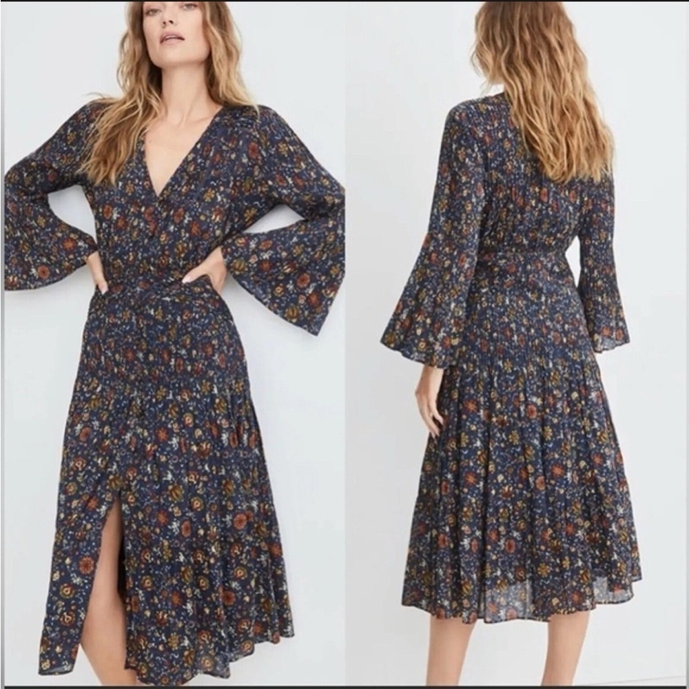 Veronica Beard Navy Floral Midi Dress
